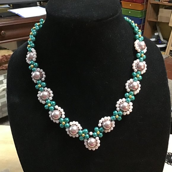 women's gold metal necklace faux pearls & lobster claw clasp about 20" ... PN-99 - Picture 1 of 6